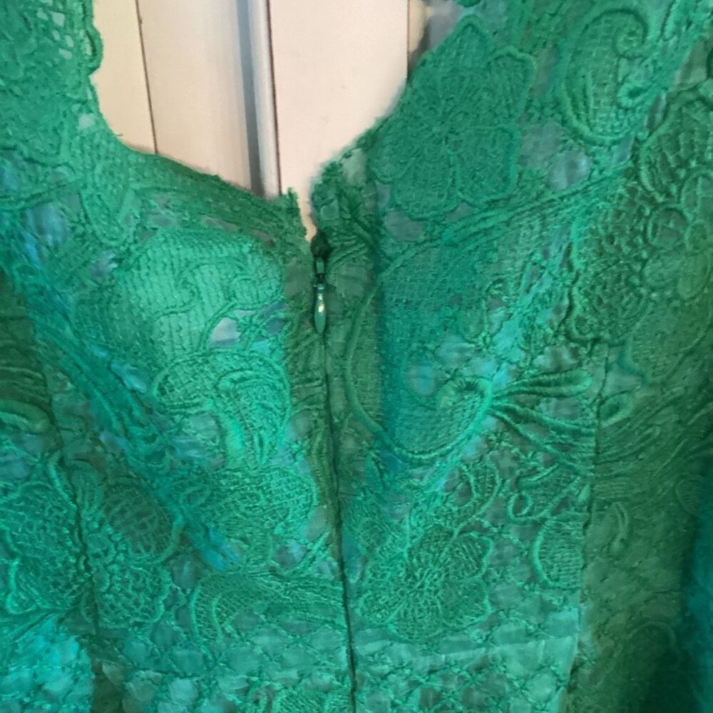 Yoana Baraschi Anthropologie 100% Silk Lace Overlay Sz 8 Emerald Green - Picture 6 of 10